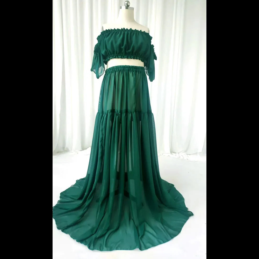 Elegant Maternity Off Shoulder Chiffon Dress ATHLEXES