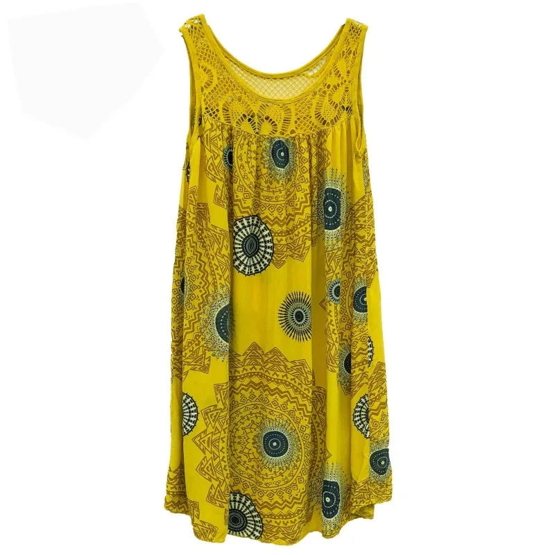 Elegant Lace Print Plus Size Sleeveless Dress ATHLEXES