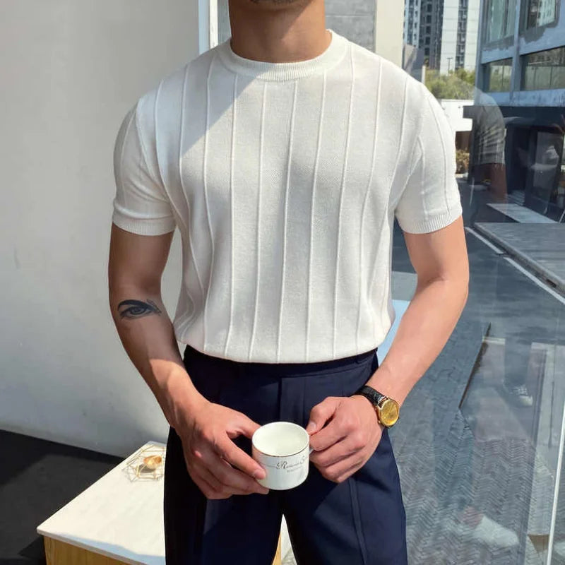 Korean Business Casual Summer Knit T-Shirt for Men ATHLEXES