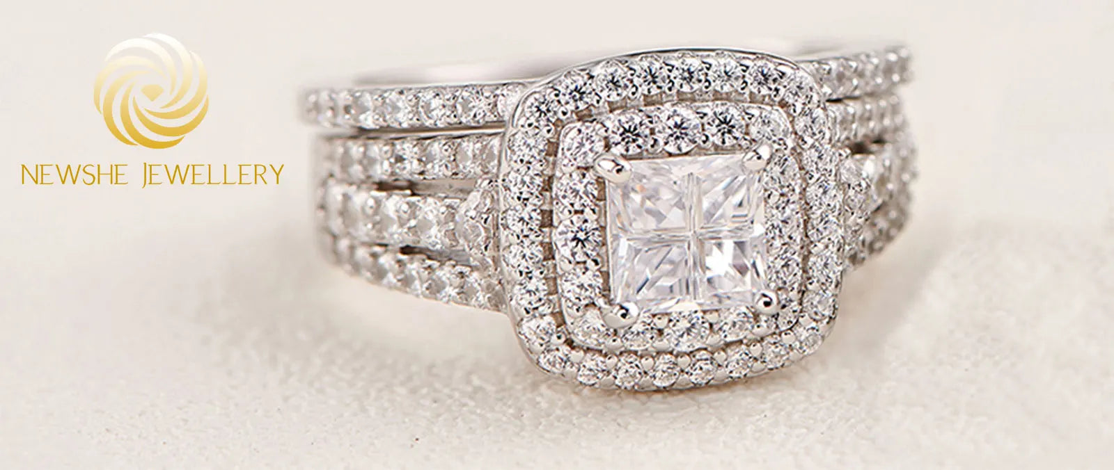 Newshe Elegant 925 Silver Halo Wedding Ring Set ATHLEXES