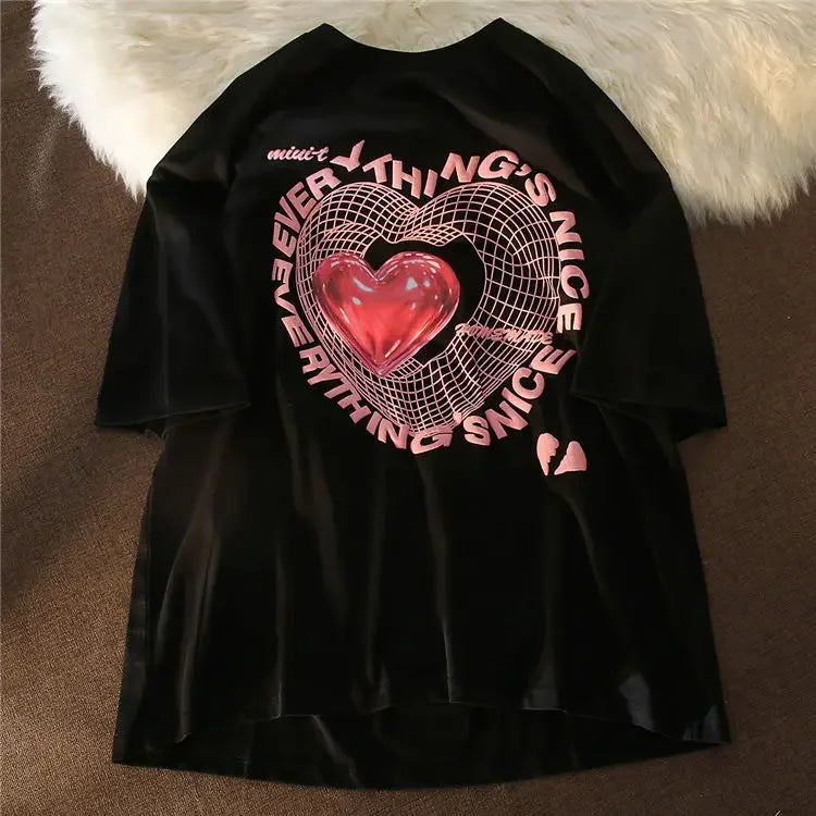 Harajuku Love Print Oversized Women's Graphic Tee Shirt ATHLEXES