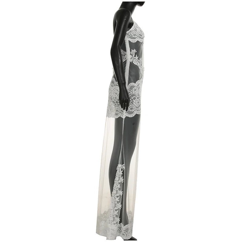 Sheer Elegance Floral Mesh Maxi Dress ATHLEXES