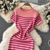 Chic Striped Knit Midi Dress for Summer Style ATHLEXES