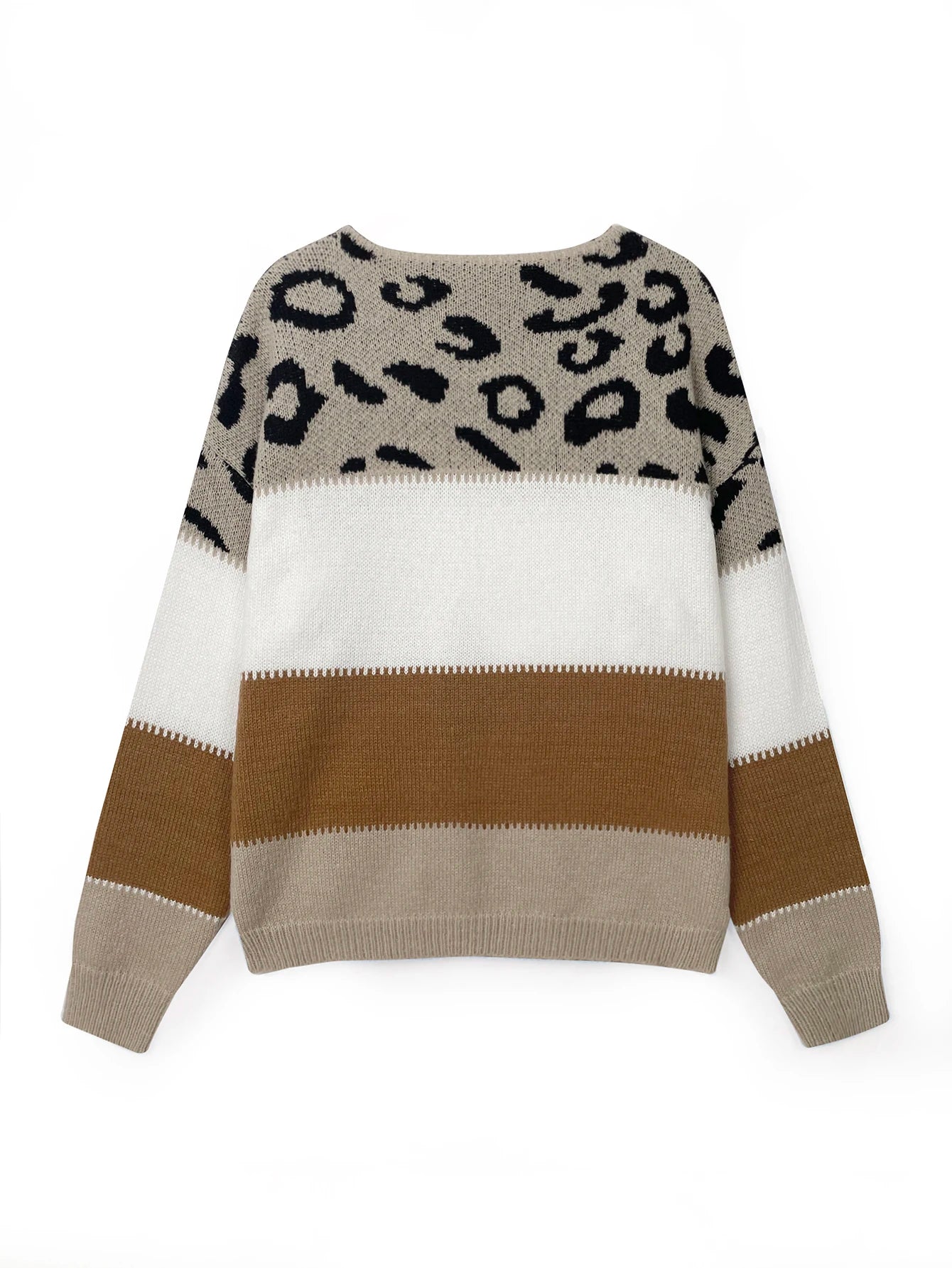 Leopard Print Color Blocked Round Neck Sweater Autumn And Winter Women's Knitted Sweater Pullover Long Sleeved Base Shirt ATHLEXES