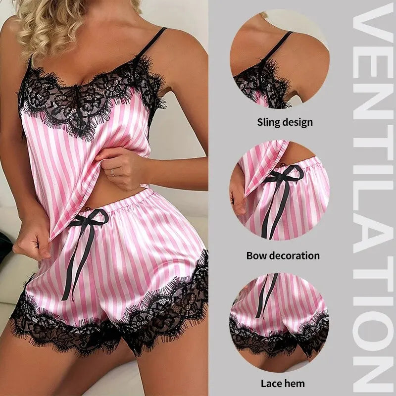 Luxe Lace V-Neck Pajama Shorts Set ATHLEXES