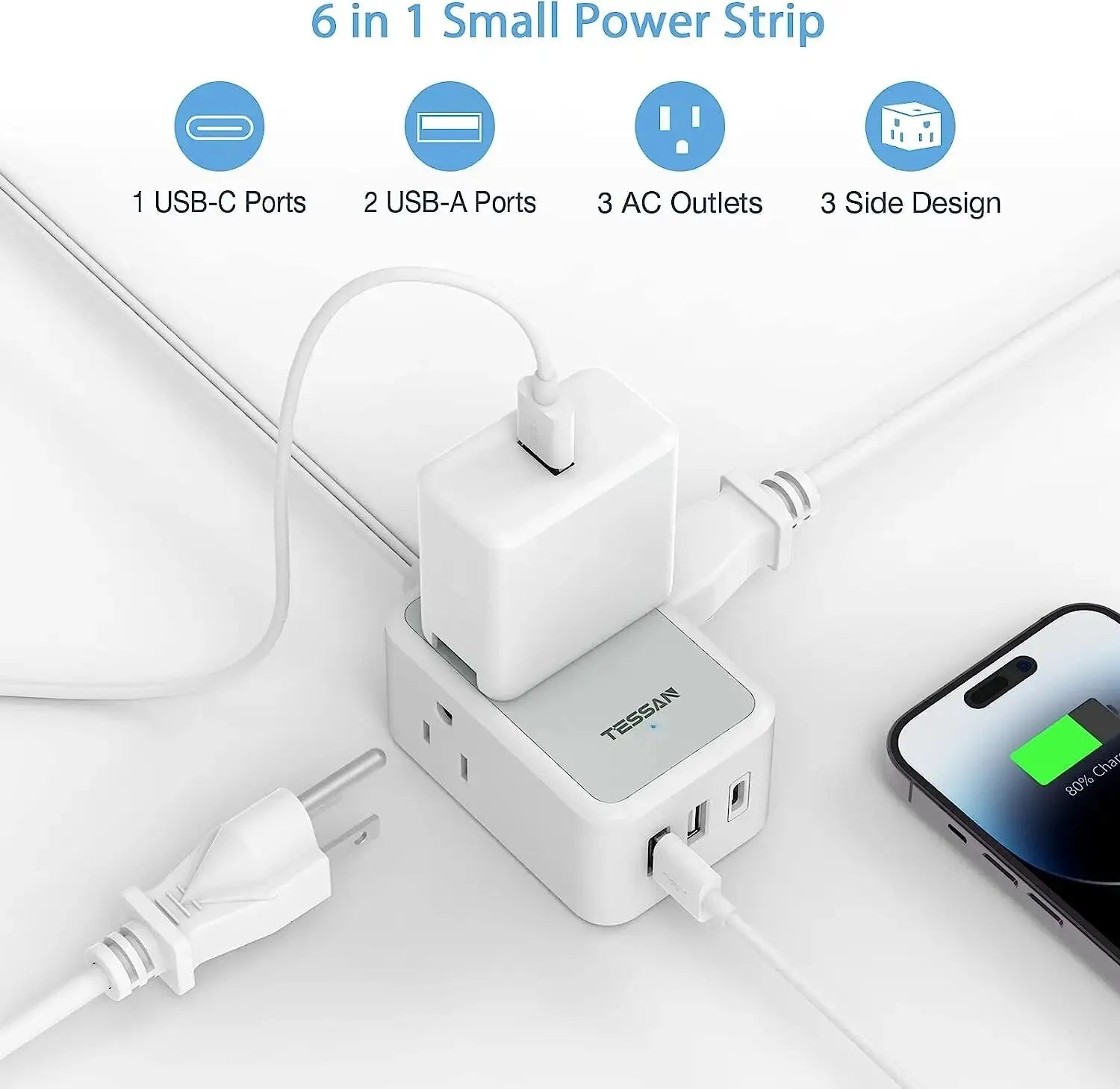 TESSAN Ultra Thin 6-in-1 Power Strip with USB Ports ATHLEXES
