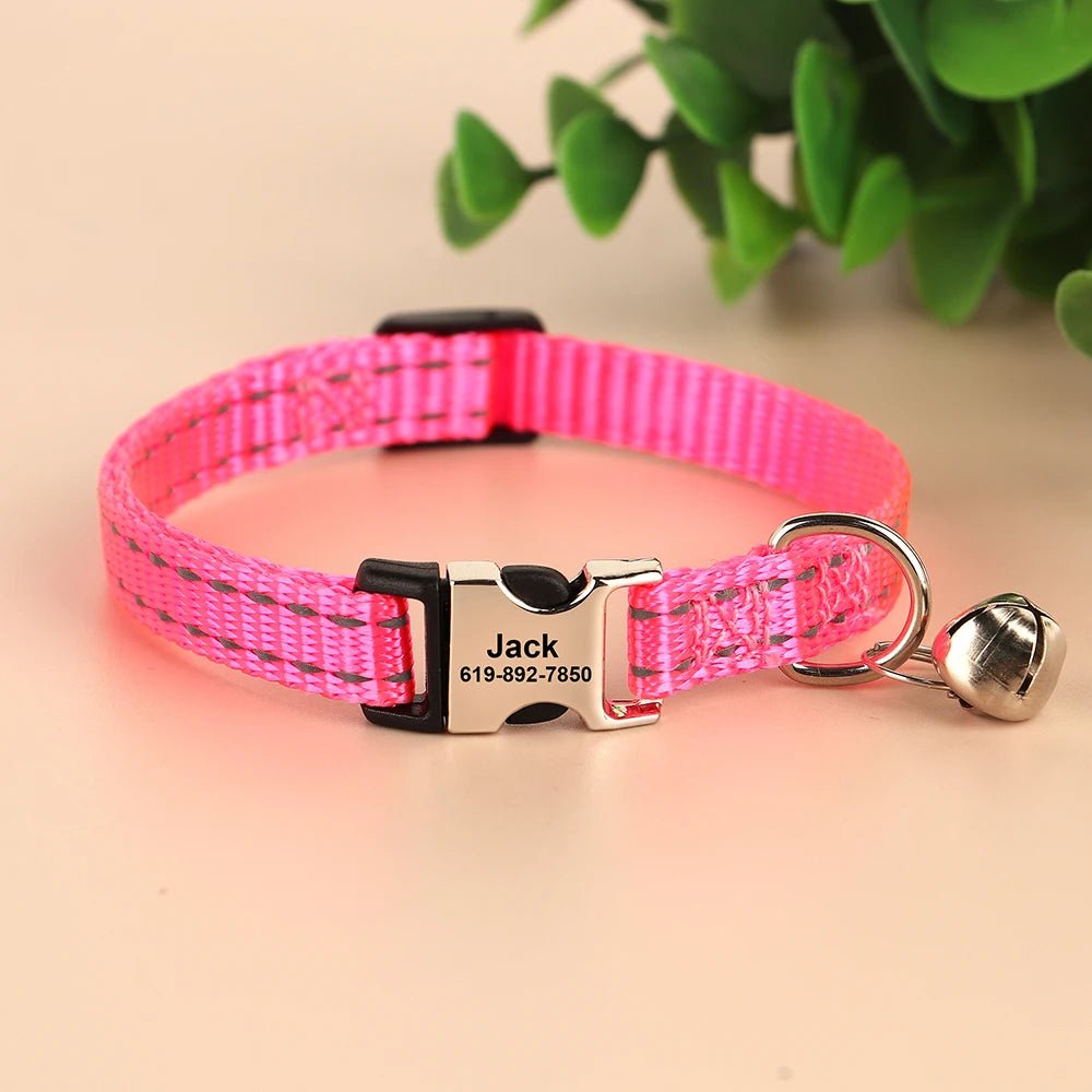 Personalized Cat Collar Reflective Nylon Dog Cats ID Collars With Bell Free Engraving for Cats Small Dogs Chihuahua 10 Colors ATHLEXES