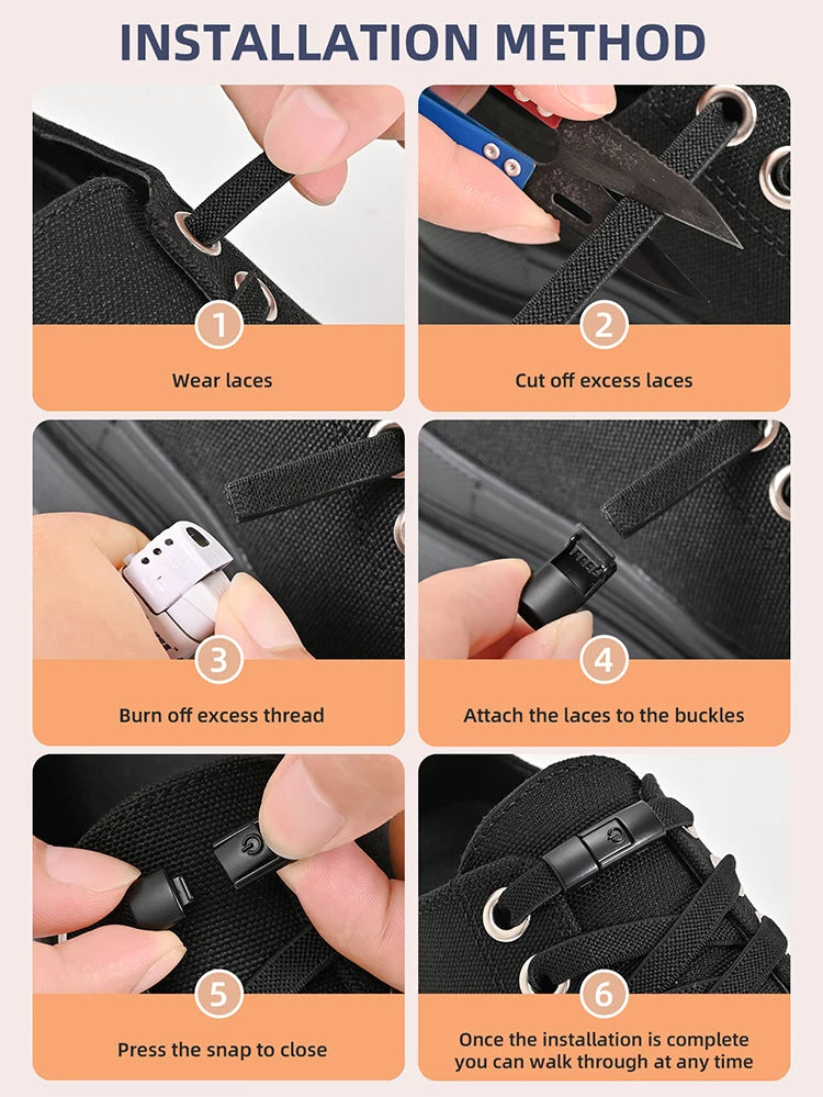 No Tie Elastic 8mm Press Lock Shoelaces for Sneakers ATHLEXES