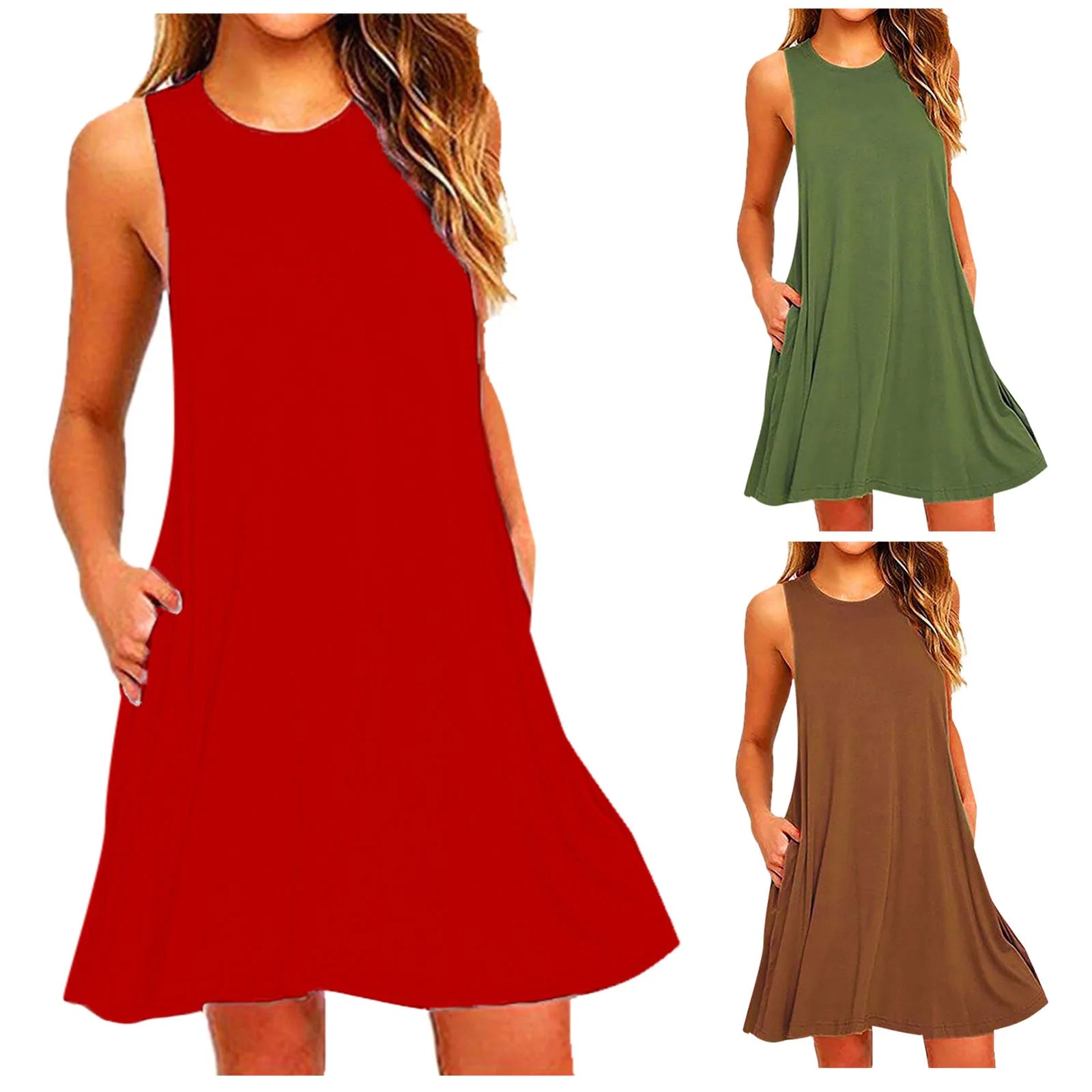Elegant Summer Pleated Tank Dress with Pockets ATHLEXES
