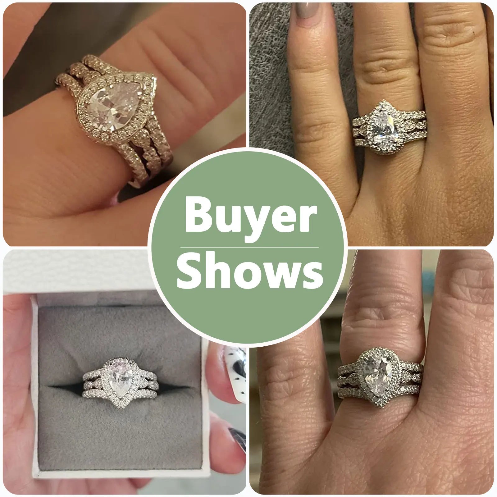 Newshe Sterling Silver Pear Cut Ring Enhancer Set ATHLEXES