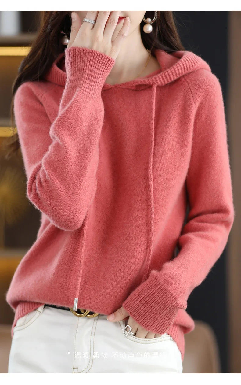 Luxurious Cashmere Hooded Sweater for Women - Autumn Comfort ATHLEXES