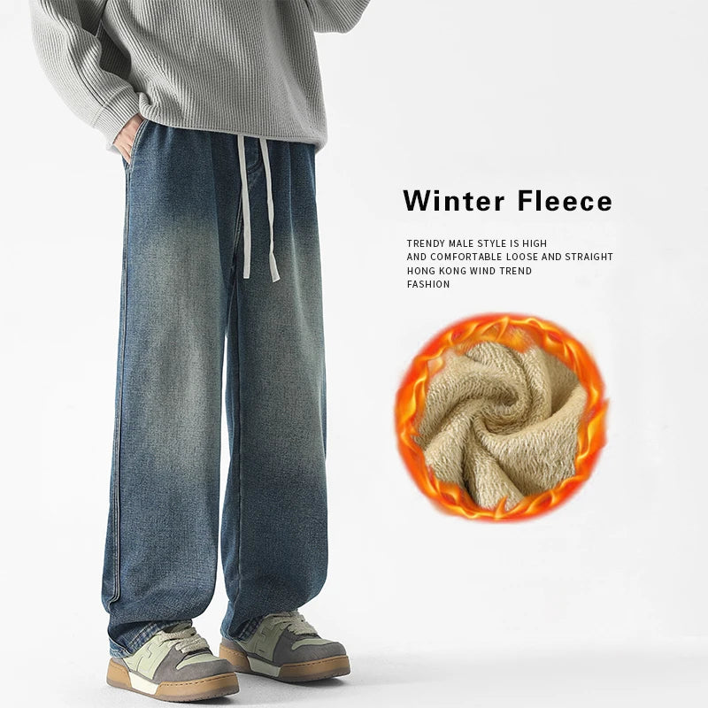 Winter Fleece Men's Baggy Straight Jeans ATHLEXES