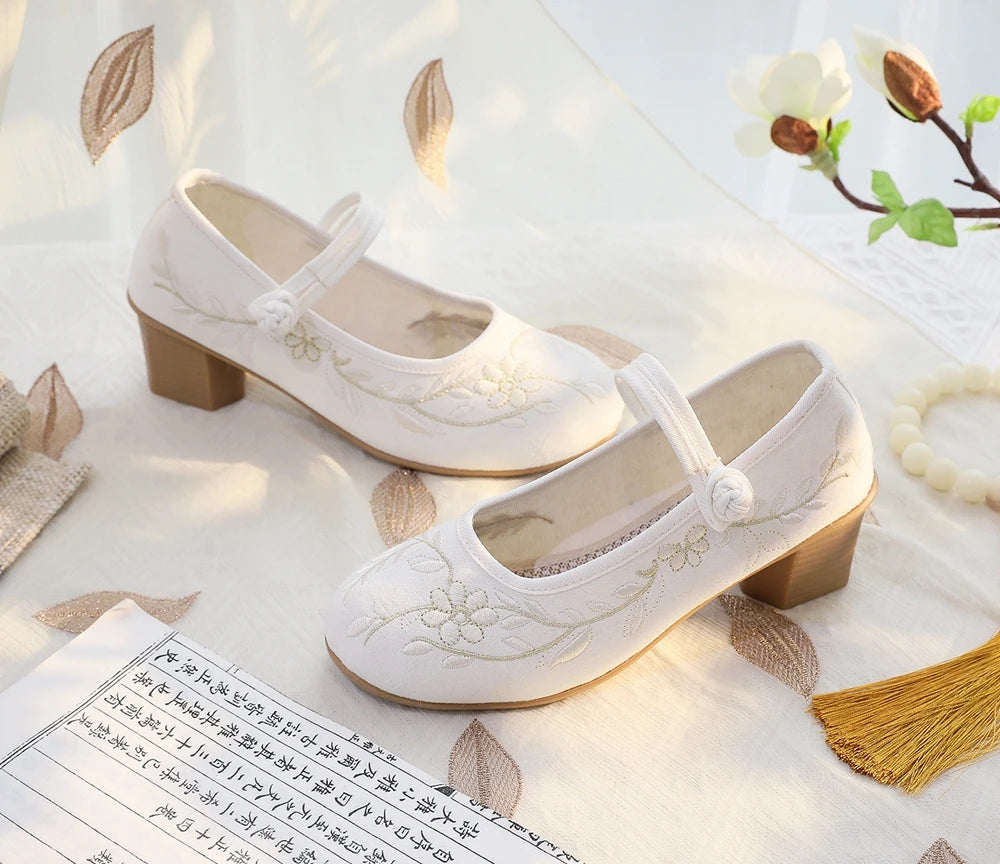 Veowalk Elegant Cotton Mary Jane Block Heels ATHLEXES