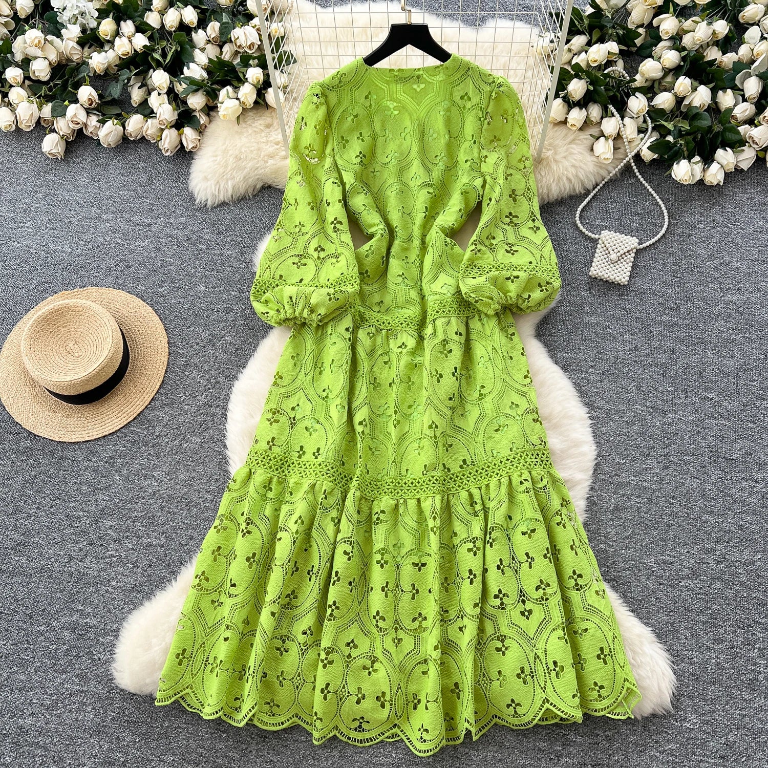 Chic French Lace Ruffle Dress for Women ATHLEXES