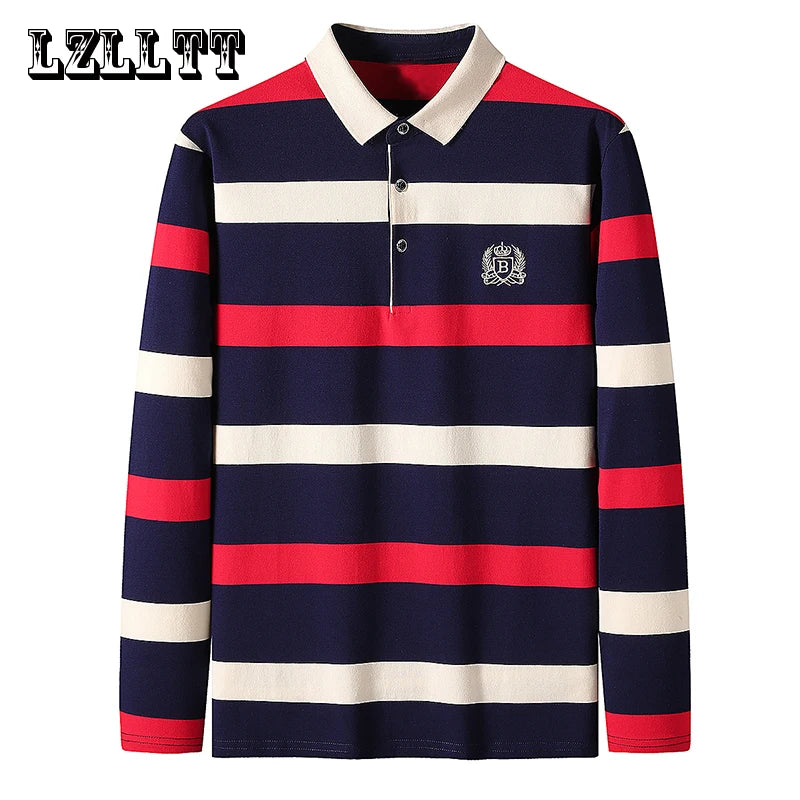Elegant Stripe Embroidered Polo Shirt for Men ATHLEXES
