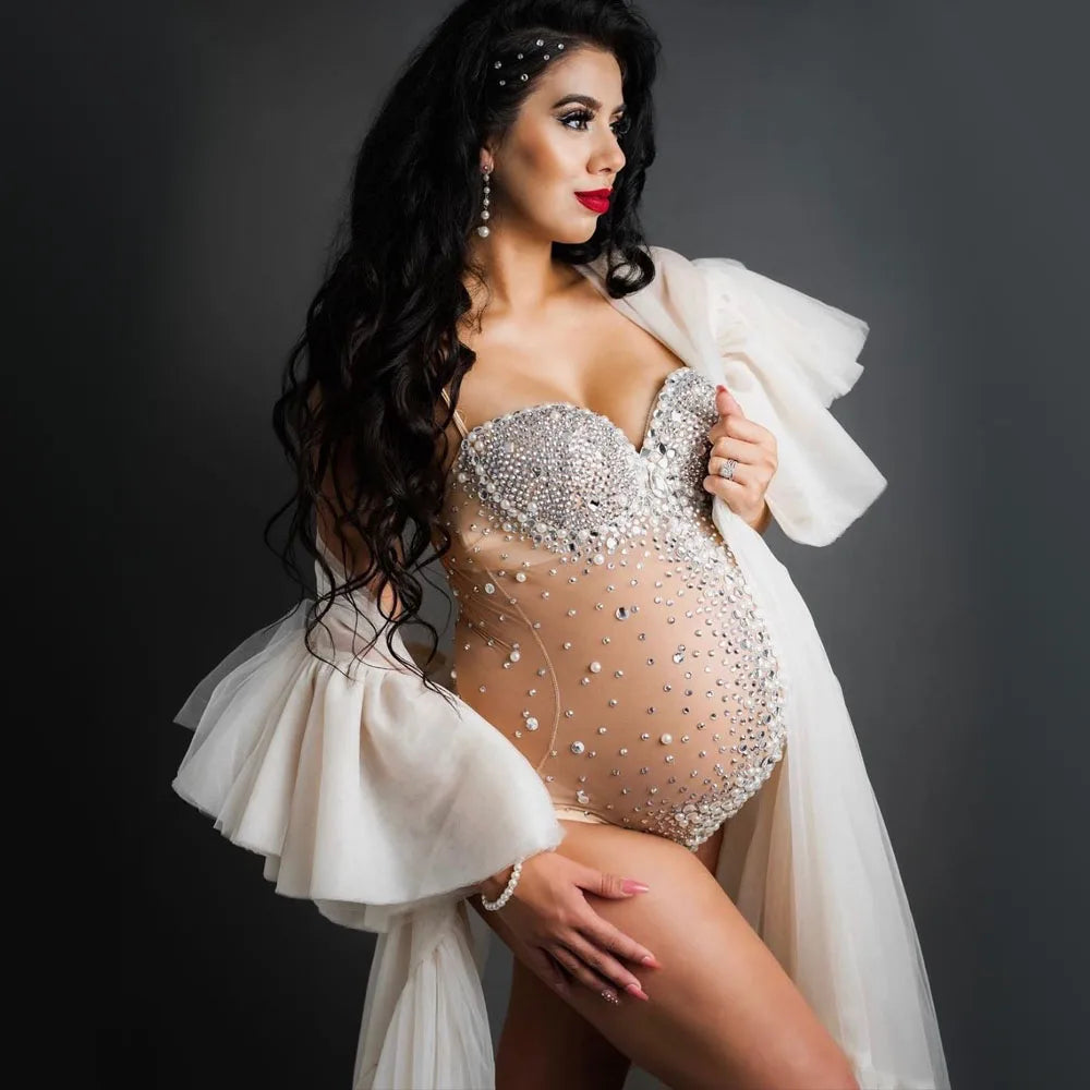 GoddessGlow Maternity Rhinestone Jumpsuit Dress ATHLEXES