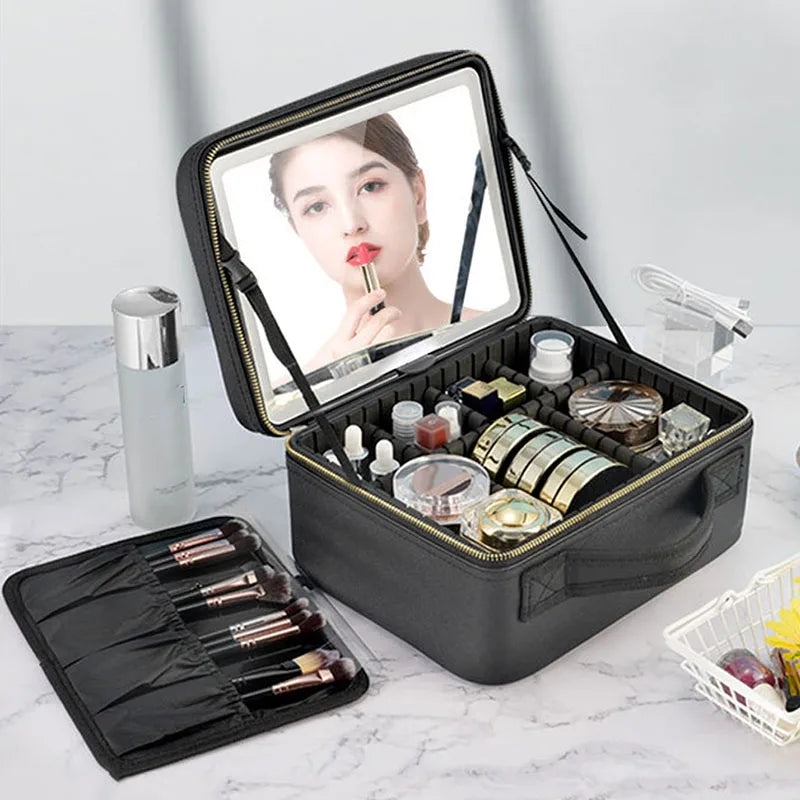 LuxeGlow LED Makeup Organizer with Mirror ATHLEXES