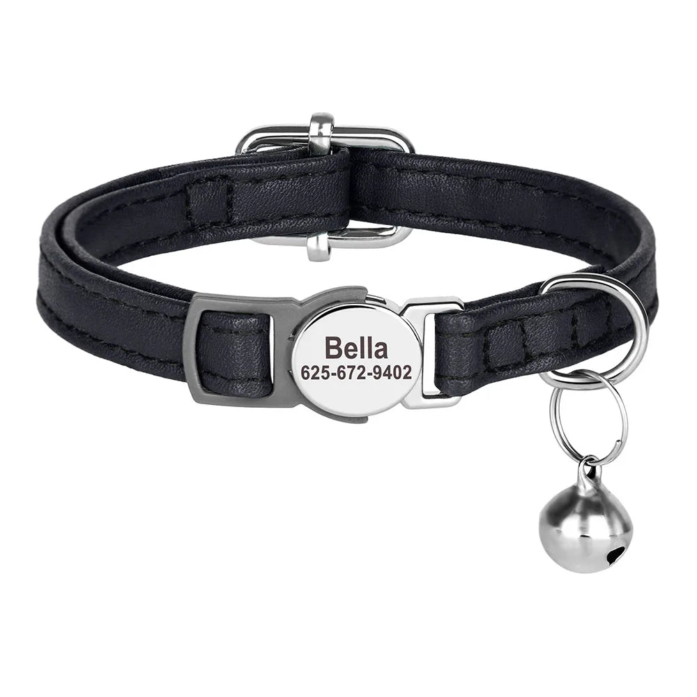 Engraved Luxury PU Leather Cat Collar ATHLEXES