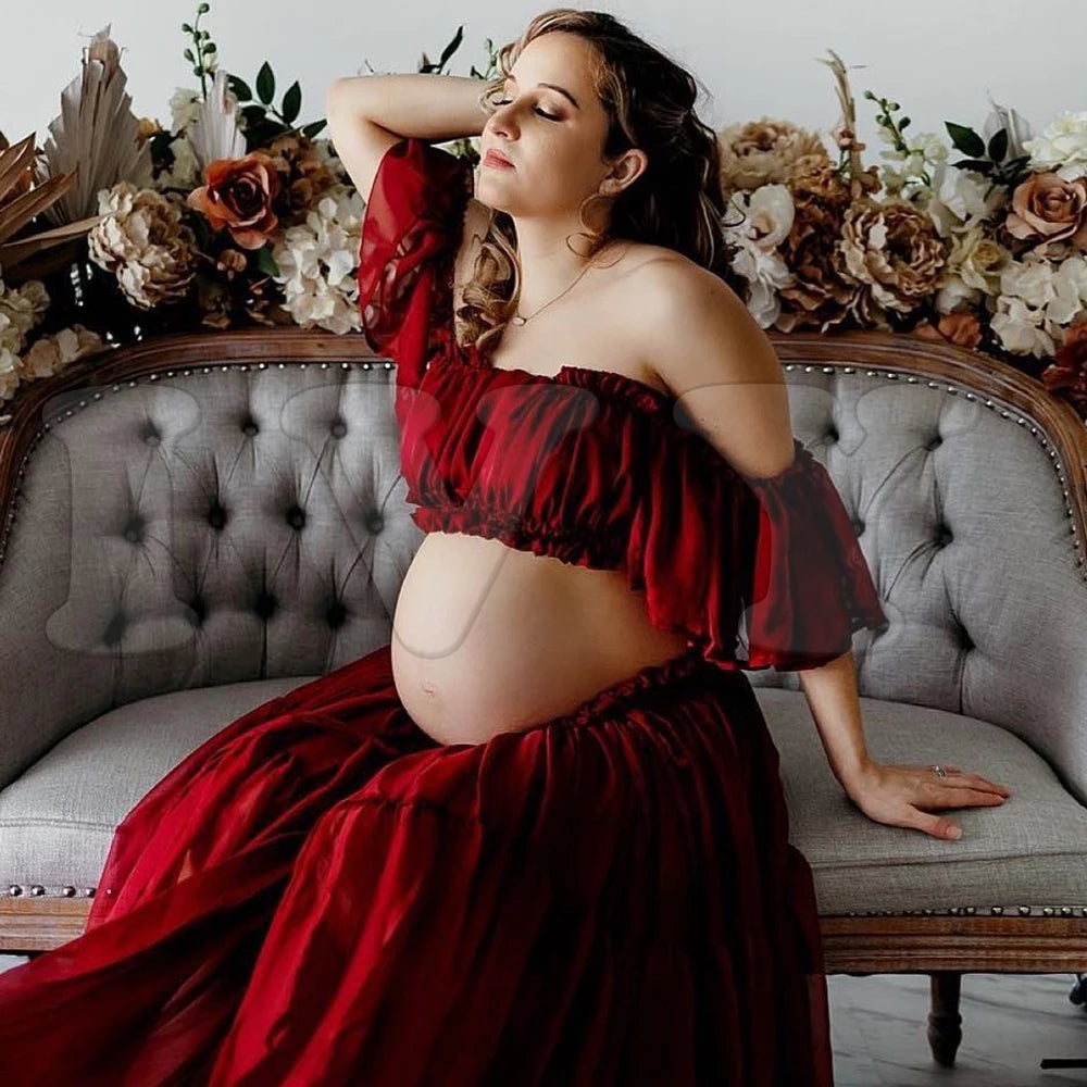 Elegant Maternity Off Shoulder Chiffon Dress ATHLEXES