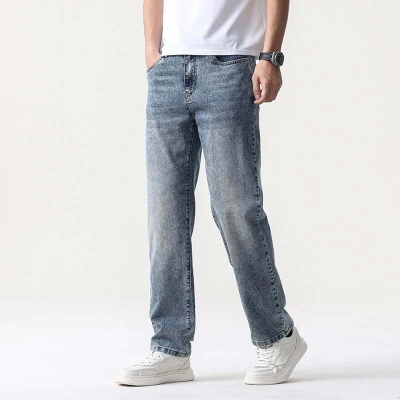 Retro Blue Wide Leg Denim Jeans for Men ATHLEXES