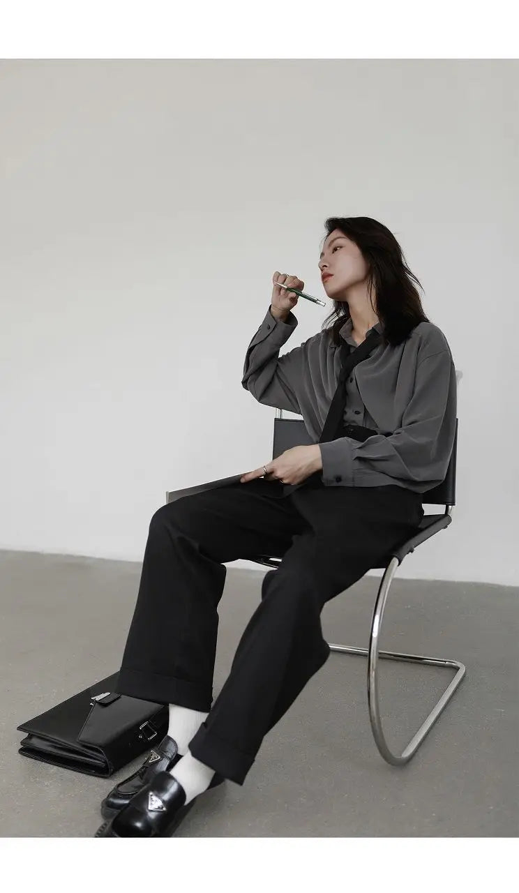 Korean Minimalist Oversized Button-Up Shirt for Women ATHLEXES