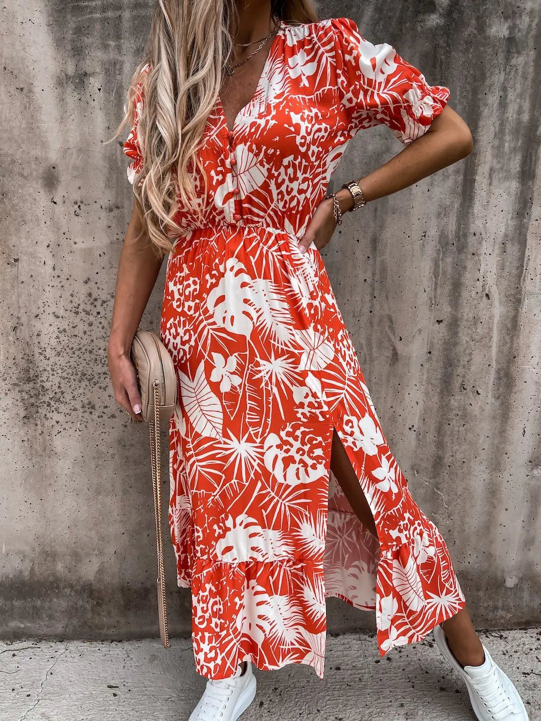 Elegant Floral V Neck Maxi Dress for Women ATHLEXES