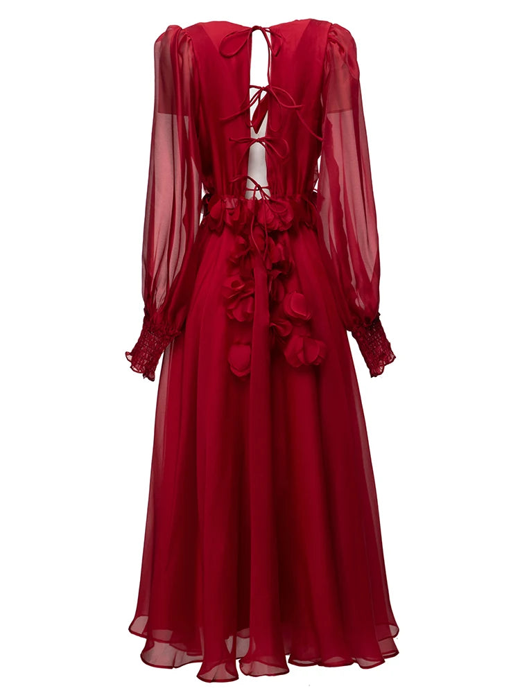 Elegant Red Chiffon Party Dress for Women ATHLEXES