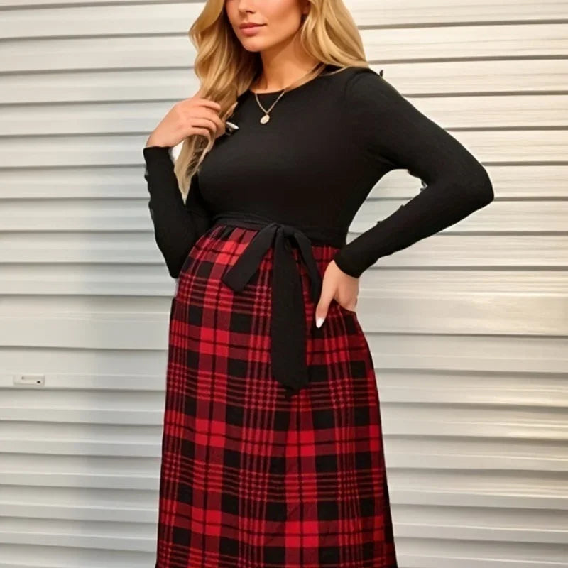 Chic Maternity Plaid Nursing Dress ATHLEXES