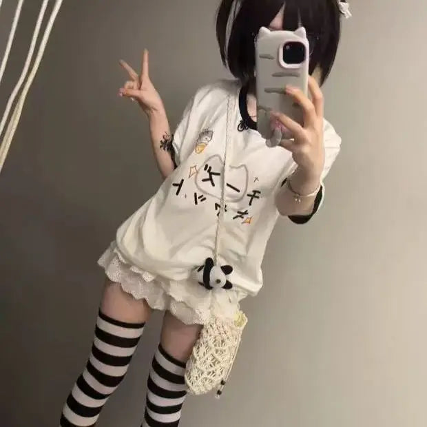 Kawaii Contrast Patchwork Graphic Tee ATHLEXES