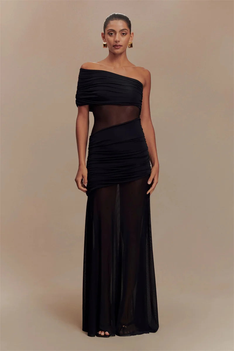 Chic Off-Shoulder Mesh Maxi Dress for Women ATHLEXES