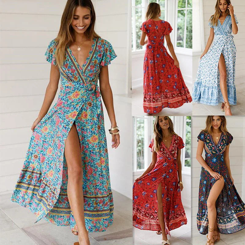 Boho Chic Floral V Neck Summer Dress ATHLEXES