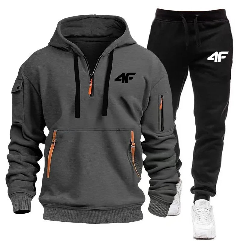 Men's Zipper Hooded Tracksuit with Multi-Pockets ATHLEXES