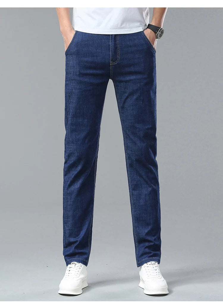 Light Blue Casual Denim Straight Fit Trousers ATHLEXES