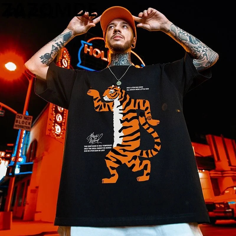 ZAZOMDE Retro Cartoon Tiger Oversized Tee ATHLEXES