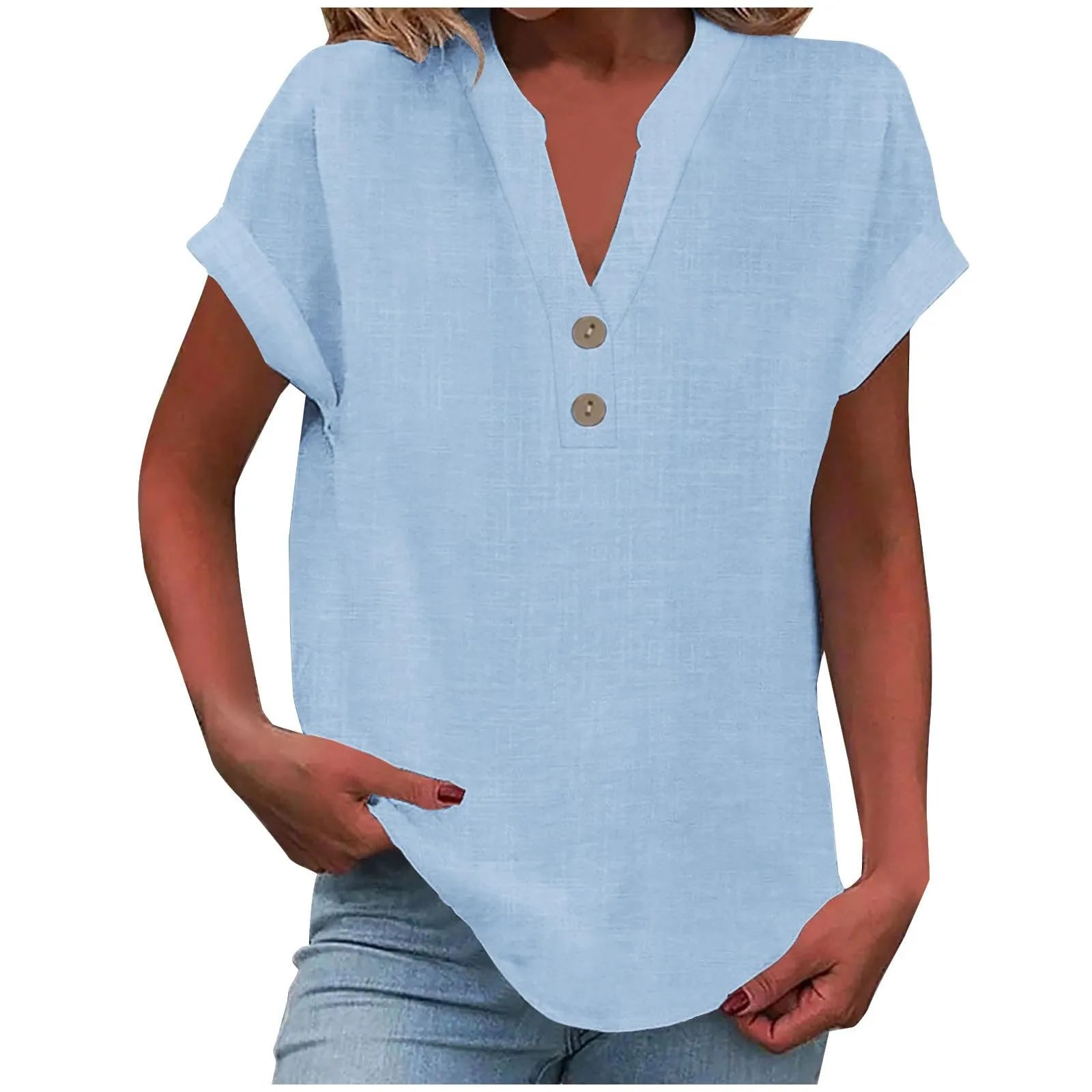 Breezy V Neck Cotton Linen Shirt for Women ATHLEXES