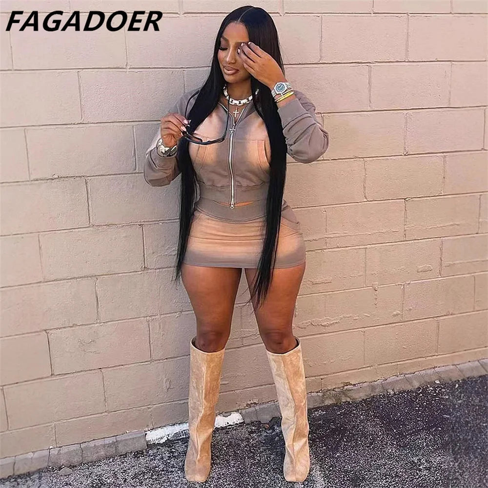 FAGADOER Pink Tie Dye Crop & Skirt Set for Women ATHLEXES