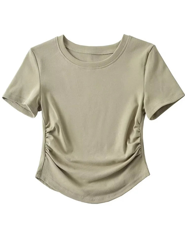Harajuku Ruched Side Cotton Crew Neck Tee ATHLEXES