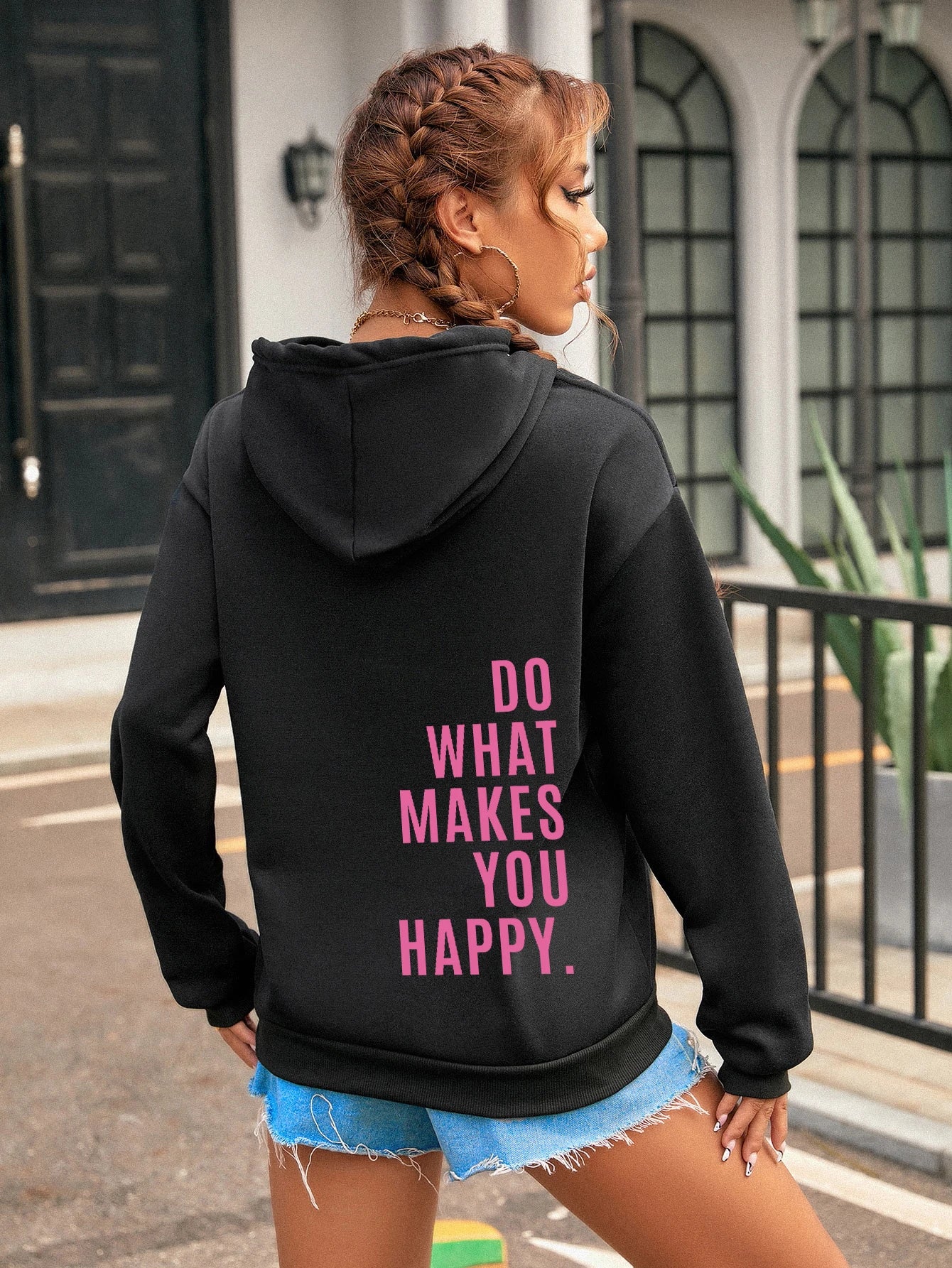 Happy Vibes Pink Letter Streetwear Hoodie ATHLEXES