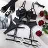 Sexy Lingerie Set Bow Bra Black Temptation Four Piece Set ATHLEXES