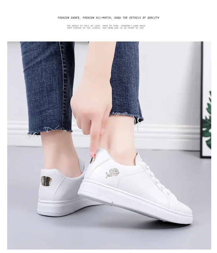 Elegant Lace-Up Women’s Embroidered White Sneakers ATHLEXES