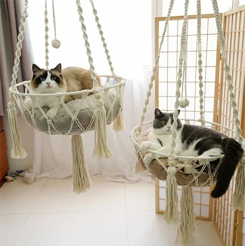 New Pet Hammock Cat Swing Hand Woven Cotton Rope Cats Hanging Basket  Kitten Hanging String Den Indoor Pend Nest Pets Supplies ATHLEXES