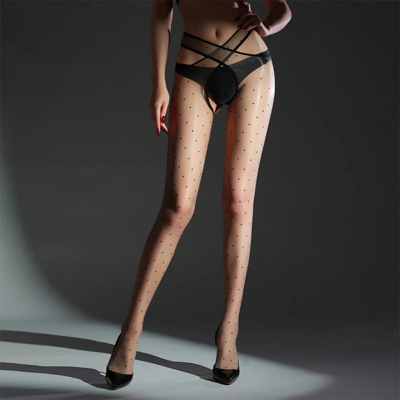 Kave Temptation Sheer Dot Open Crotch Tights ATHLEXES