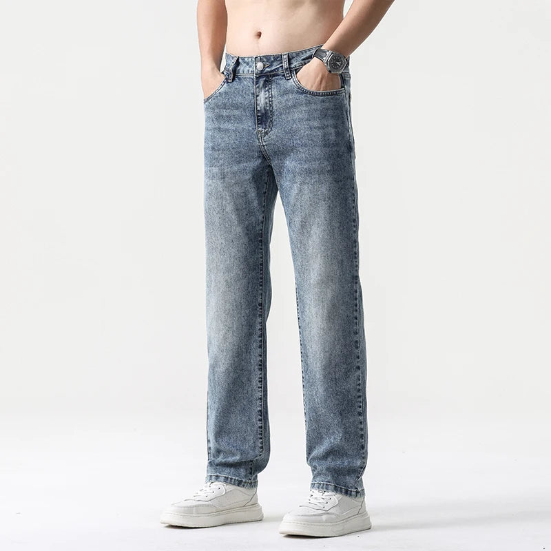 Retro Blue Wide Leg Denim Jeans for Men ATHLEXES