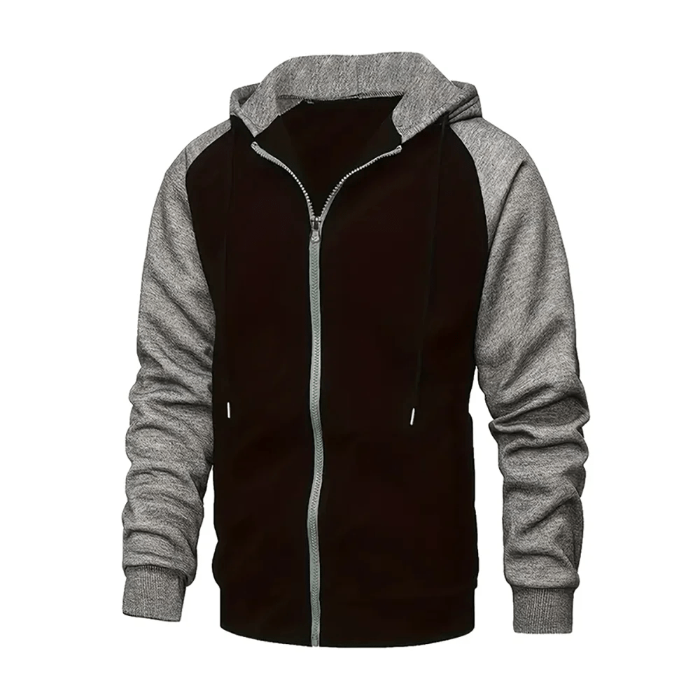 New Men's Zip-Up Color Block Hoodie with Casual Stylish & Durable Fall/Winter Top Raglan Sleeves Hoodies Sweatshirt Male ATHLEXES