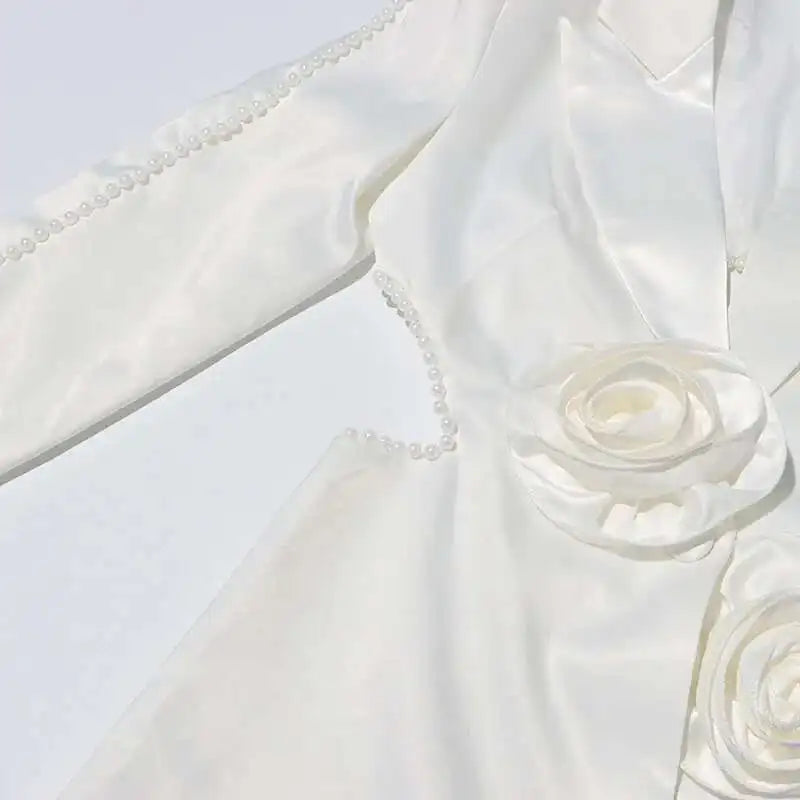 Elegant 3D Flower Blazer and Wide Leg Pant Set ATHLEXES