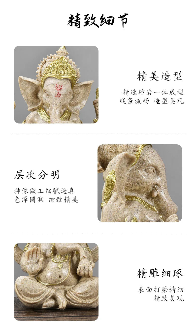 Divine Ganesha Golden Sandstone Figurine ATHLEXES