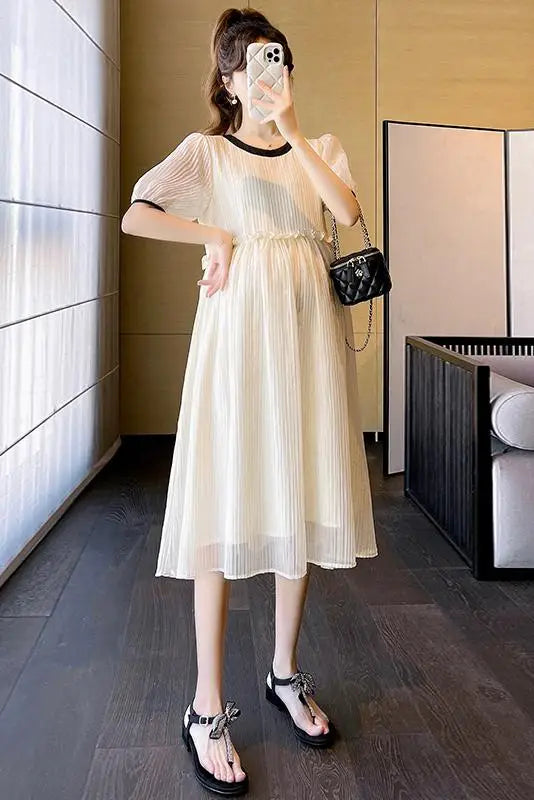 Chic Summer Maternity A-Line Midi Dress ATHLEXES