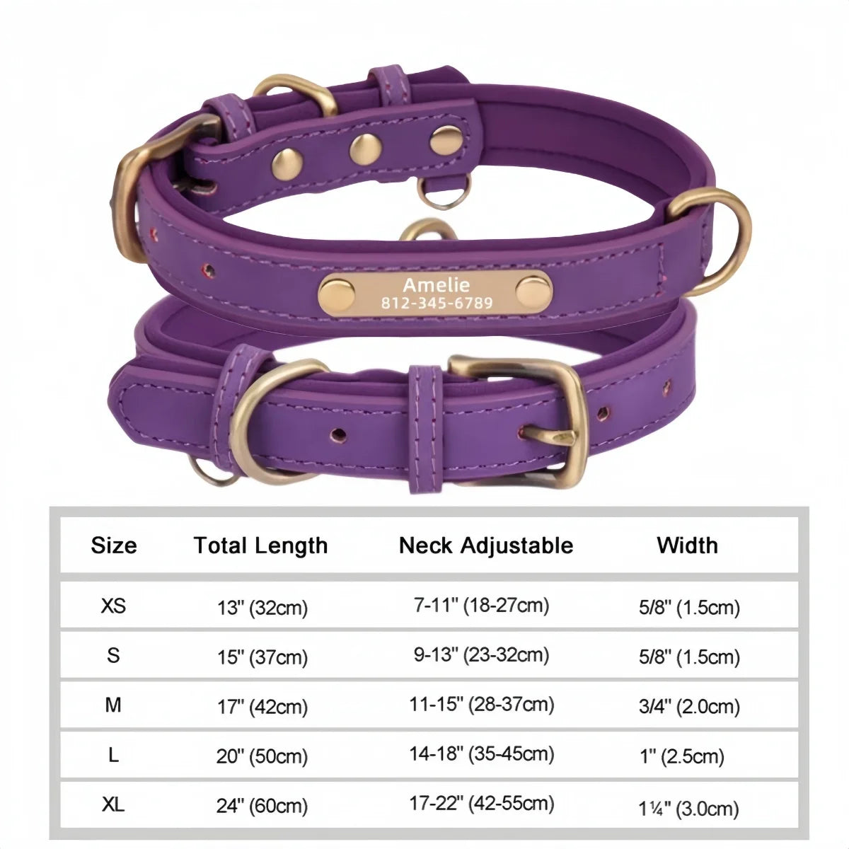 Customized Soft Padded Leather Dog Collar with ID Tag ATHLEXES