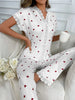Chic Heart Print Lace Trim Pajama Set for Women ATHLEXES