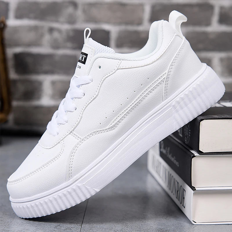 LuxeLite Breathable White Lace-Up Sneakers for Women ATHLEXES